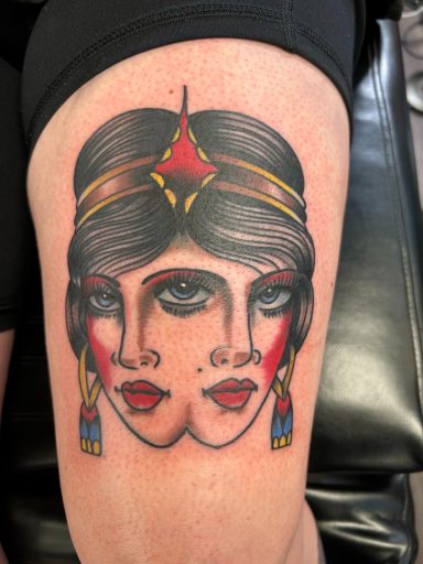Pin Up Tattoo 
Lady Face Tattoo
Traditional Tattoo 
Reno Nevada
Seven Swans Tattoo
Color Traditional Tattoo